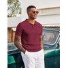 COOFANDY Mens Polo Shirts Textured Knit Short Sleeve Stretch Casual Shirts | Ice-Cool Fabric, Comfortable and Breathable, Three Button placket, unique knit Texture(Wine Red)