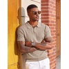 COOFANDY Mens Polo Shirts Textured Knit Short Sleeve Stretch Casual Shirts | Ice-Cool Fabric, Comfortable and Breathable, Three Button placket, unique knit Texture(Khaki)