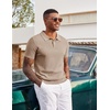 COOFANDY Mens Polo Shirts Textured Knit Short Sleeve Stretch Casual Shirts | Ice-Cool Fabric, Comfortable and Breathable, Three Button placket, unique knit Texture(Khaki)