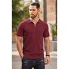 COOFANDY Men’s Quarter Zip Polo Shirt Short Sleeve Ribbed Knit Golf Tee | Collared, 1/4 Zip, Textured, Casual, Business Shirt Lightweight, Breathable, Elastic T Shirt for Men(Wine Red)