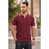 COOFANDY Men’s Quarter Zip Polo Shirt Short Sleeve Ribbed Knit Golf Tee | Collared, 1/4 Zip, Textured, Casual, Business Shirt Lightweight, Breathable, Elastic T Shirt for Men(Striped Wine Red Striped)