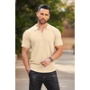 COOFANDY Men’s Quarter Zip Polo Shirt Short Sleeve Ribbed Knit Golf Tee | Collared, 1/4 Zip, Textured, Casual, Business Shirt Lightweight, Breathable, Elastic T Shirt for Men(Light Khaki)