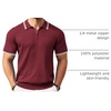 COOFANDY Men’s Quarter Zip Polo Shirt Short Sleeve Ribbed Knit Golf Tee | Collared, 1/4 Zip, Textured, Casual, Business Shirt Lightweight, Breathable, Elastic T Shirt for Men(Striped Wine Red Striped)