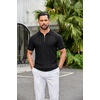 COOFANDY Men’s Quarter Zip Polo Shirt Short Sleeve Ribbed Knit Golf Tee | Collared, 1/4 Zip, Textured, Casual, Business Shirt Lightweight, Breathable, Elastic T Shirt for Men(V-black)