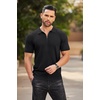 COOFANDY Men’s Quarter Zip Polo Shirt Short Sleeve Ribbed Knit Golf Tee | Collared, 1/4 Zip, Textured, Casual, Business Shirt Lightweight, Breathable, Elastic T Shirt for Men(Black)