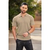 COOFANDY Men’s Quarter Zip Polo Shirt Short Sleeve Ribbed Knit Golf Tee | Collared, 1/4 Zip, Textured, Casual, Business Shirt Lightweight, Breathable, Elastic T Shirt for Men(Khaki)