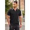 COOFANDY Men’s Quarter Zip Polo Shirt Short Sleeve Ribbed Knit Golf Tee | Collared, 1/4 Zip, Textured, Casual, Business Shirt Lightweight, Breathable, Elastic T Shirt for Men(Striped Black Striped)