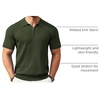 COOFANDY Men’s Quarter Zip Polo Shirt Short Sleeve Ribbed Knit Golf Tee | Collared, 1/4 Zip, Textured, Casual, Business Shirt Lightweight, Breathable, Elastic T Shirt for Men(Army Green)
