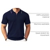 COOFANDY Men’s Quarter Zip Polo Shirt Short Sleeve Ribbed Knit Golf Tee | Collared, 1/4 Zip, Textured, Casual, Business Shirt Lightweight, Breathable, Elastic T Shirt for Men(Stripes Navy Blue Stripes)