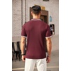 COOFANDY Men’s Quarter Zip Polo Shirt Short Sleeve Ribbed Knit Golf Tee | Collared, 1/4 Zip, Textured, Casual, Business Shirt Lightweight, Breathable, Elastic T Shirt for Men(Striped Wine Red Striped)