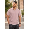 COOFANDY Men’s Quarter Zip Polo Shirt Short Sleeve Ribbed Knit Golf Tee | Collared, 1/4 Zip, Textured, Casual, Business Shirt Lightweight, Breathable, Elastic T Shirt for Men(Pink)