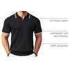 COOFANDY Men’s Quarter Zip Polo Shirt Short Sleeve Ribbed Knit Golf Tee | Collared, 1/4 Zip, Textured, Casual, Business Shirt Lightweight, Breathable, Elastic T Shirt for Men(Striped Black Striped)