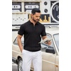 COOFANDY Men’s Quarter Zip Polo Shirt Short Sleeve Ribbed Knit Golf Tee | Collared, 1/4 Zip, Textured, Casual, Business Shirt Lightweight, Breathable, Elastic T Shirt for Men(V-black)