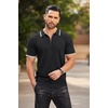 COOFANDY Men’s Quarter Zip Polo Shirt Short Sleeve Ribbed Knit Golf Tee | Collared, 1/4 Zip, Textured, Casual, Business Shirt Lightweight, Breathable, Elastic T Shirt for Men(Striped Black Striped)