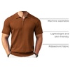 COOFANDY Men’s Quarter Zip Polo Shirt Short Sleeve Ribbed Knit Golf Tee | Collared, 1/4 Zip, Textured, Casual, Business Shirt Lightweight, Breathable, Elastic T Shirt for Men(Brown)