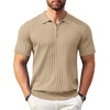 COOFANDY Men’s Quarter Zip Polo Shirt Short Sleeve Ribbed Knit Golf Tee | Collared, 1/4 Zip, Textured, Casual, Business Shirt Lightweight, Breathable, Elastic T Shirt for Men(Khaki)