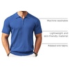 COOFANDY Men’s Quarter Zip Polo Shirt Short Sleeve Ribbed Knit Golf Tee | Collared, 1/4 Zip, Textured, Casual, Business Shirt Lightweight, Breathable, Elastic T Shirt for Men(Blue)