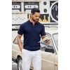 COOFANDY Men’s Quarter Zip Polo Shirt Short Sleeve Ribbed Knit Golf Tee | Collared, 1/4 Zip, Textured, Casual, Business Shirt Lightweight, Breathable, Elastic T Shirt for Men(V-navy Blue)