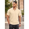 COOFANDY Men’s Quarter Zip Polo Shirt Short Sleeve Ribbed Knit Golf Tee | Collared, 1/4 Zip, Textured, Casual, Business Shirt Lightweight, Breathable, Elastic T Shirt for Men(Light Khaki)