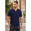 COOFANDY Men’s Quarter Zip Polo Shirt Short Sleeve Ribbed Knit Golf Tee | Collared, 1/4 Zip, Textured, Casual, Business Shirt Lightweight, Breathable, Elastic T Shirt for Men(A-navy Blue)