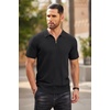 COOFANDY Men’s Quarter Zip Polo Shirt Short Sleeve Ribbed Knit Golf Tee | Collared, 1/4 Zip, Textured, Casual, Business Shirt Lightweight, Breathable, Elastic T Shirt for Men(Black)