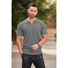 COOFANDY Men’s Quarter Zip Polo Shirt Short Sleeve Ribbed Knit Golf Tee | Collared, 1/4 Zip, Textured, Casual, Business Shirt Lightweight, Breathable, Elastic T Shirt for Men(Grey)