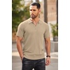 COOFANDY Men’s Quarter Zip Polo Shirt Short Sleeve Ribbed Knit Golf Tee | Collared, 1/4 Zip, Textured, Casual, Business Shirt Lightweight, Breathable, Elastic T Shirt for Men(Khaki)