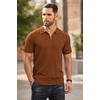 COOFANDY Men’s Quarter Zip Polo Shirt Short Sleeve Ribbed Knit Golf Tee | Collared, 1/4 Zip, Textured, Casual, Business Shirt Lightweight, Breathable, Elastic T Shirt for Men(Brown)