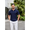 COOFANDY Men’s Quarter Zip Polo Shirt Short Sleeve Ribbed Knit Golf Tee | Collared, 1/4 Zip, Textured, Casual, Business Shirt Lightweight, Breathable, Elastic T Shirt for Men(V-navy Blue)