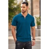 COOFANDY Men’s Quarter Zip Polo Shirt Short Sleeve Ribbed Knit Golf Tee | Collared, 1/4 Zip, Textured, Casual, Business Shirt Lightweight, Breathable, Elastic T Shirt for Men(Denim Blue)