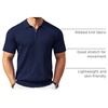 COOFANDY Men’s Quarter Zip Polo Shirt Short Sleeve Ribbed Knit Golf Tee | Collared, 1/4 Zip, Textured, Casual, Business Shirt Lightweight, Breathable, Elastic T Shirt for Men(A-navy Blue)