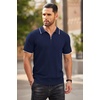 COOFANDY Men’s Quarter Zip Polo Shirt Short Sleeve Ribbed Knit Golf Tee | Collared, 1/4 Zip, Textured, Casual, Business Shirt Lightweight, Breathable, Elastic T Shirt for Men(Stripes Navy Blue Stripes)