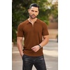 COOFANDY Men’s Quarter Zip Polo Shirt Short Sleeve Ribbed Knit Golf Tee | Collared, 1/4 Zip, Textured, Casual, Business Shirt Lightweight, Breathable, Elastic T Shirt for Men(Brown)
