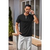 COOFANDY Men’s T Shirts Henley Shirts Short Sleeve Casual Shirts for Men | Classic Mens Henley Shirts, Lightweight, Breathable and Soft touch, Solid Color, Casual Shirts for Daily Work(Black & Grey)