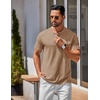 COOFANDY Men’s T Shirts Henley Shirts Short Sleeve Casual Shirts for Men | Classic Mens Henley Shirts, Lightweight, Breathable and Soft touch, Solid Color, Casual Shirts for Daily Work(Khaki)