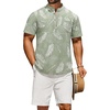 COOFANDY Men’s 2 Piece Cotton Linen Sets Summer Beach Outfits Casual Short Sleeve Henley Shirts and Vacation Shorts(Green Floral Shirt/White Shorts)
