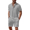 COOFANDY Men’s 2 Pieces Linen Set Henley Shirt Short Sleeve and Shorts | Short Sets, 2 Pieces Outfits, Button Closure, Lightweight, Breathable, Summer Beach Yoga Matching Sets(Light Grey)