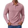COOFANDY Men’s Corduroy Long Sleeve Polo Shirts Collared Pullover | Soft Textured Fabric, Quarter Button Placket, Lightweight, Regular Fit, Fall Fashion, Business Casual Work Wear(Dusty Pink)