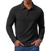 COOFANDY Men’s Corduroy Long Sleeve Polo Shirts Collared Pullover | Soft Textured Fabric, Quarter Button Placket, Lightweight, Regular Fit, Fall Fashion, Business Casual Work Wear(Black)