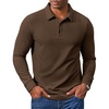 COOFANDY Men’s Corduroy Long Sleeve Polo Shirts Collared Pullover | Soft Textured Fabric, Quarter Button Placket, Lightweight, Regular Fit, Fall Fashion, Business Casual Work Wear(Brown)
