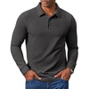 COOFANDY Men’s Corduroy Long Sleeve Polo Shirts Collared Pullover | Soft Textured Fabric, Quarter Button Placket, Lightweight, Regular Fit, Fall Fashion, Business Casual Work Wear(Dark Grey)