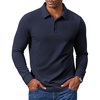 COOFANDY Men’s Corduroy Long Sleeve Polo Shirts Collared Pullover | Soft Textured Fabric, Quarter Button Placket, Lightweight, Regular Fit, Fall Fashion, Business Casual Work Wear(Navy Blue)