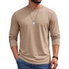 COOFANDY Men’s Long Sleeve Shirts Crew Neck Cotton T-Shirt Casual Shirts | Cotton Fabric, Comfortable and Breathable for Daily Wear, Ribbed Crew Neck, reinforced with Double-Needle Topstitching(Khaki)