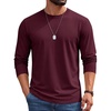 COOFANDY Men’s Long Sleeve Shirts Crew Neck Cotton T-Shirt Casual Shirts | Cotton Fabric, Comfortable and Breathable for Daily Wear, Ribbed Crew Neck, reinforced with Double-Needle Topstitching(Dark Red)