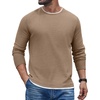 COOFANDY Mens Long Sleeve Tee Shirts Cotton Waffle Crewneck Pullover Tshirts with Contrast Trim(Khaki + White Trim)