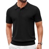 COOFANDY Mens Polo Shirts Textured Knit Short Sleeve Stretch Casual Shirts | Ice-Cool Fabric, Comfortable and Breathable, Three Button placket, unique knit Texture(All Black)