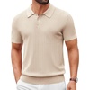 COOFANDY Mens Polo Shirts Textured Knit Short Sleeve Stretch Casual Shirts | Ice-Cool Fabric, Comfortable and Breathable, Three Button placket, unique knit Texture(Light Khaki)