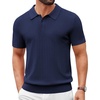 COOFANDY Mens Polo Shirts Textured Knit Short Sleeve Stretch Casual Shirts | Ice-Cool Fabric, Comfortable and Breathable, Three Button placket, unique knit Texture(Navy Blue)