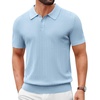 COOFANDY Mens Polo Shirts Textured Knit Short Sleeve Stretch Casual Shirts | Ice-Cool Fabric, Comfortable and Breathable, Three Button placket, unique knit Texture(Light Blue)