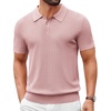 COOFANDY Mens Polo Shirts Textured Knit Short Sleeve Stretch Casual Shirts | Ice-Cool Fabric, Comfortable and Breathable, Three Button placket, unique knit Texture(Pink)